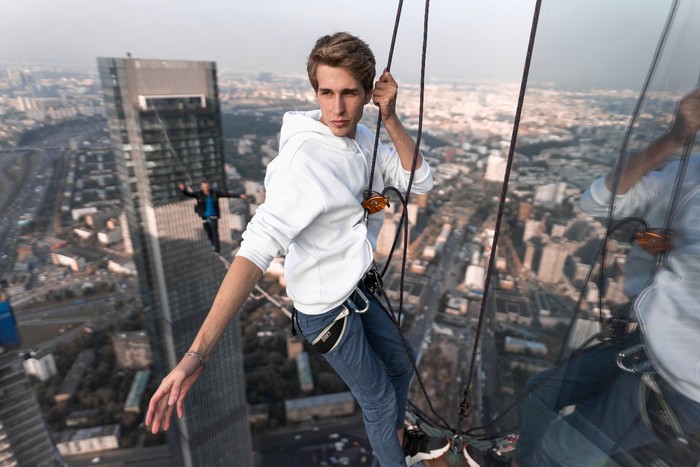 Pass between two skyscrapers. Highline world record in Moscow. - My, Highline, Highline, Moscow City, Day of the city, Soon