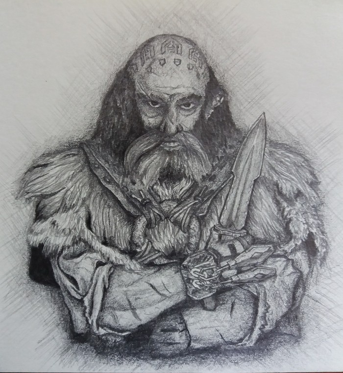Dwalin is at your service. - My, Pencil drawing, Sketch, The hobbit, Gnomes, Dvalin, Movies, Drawing