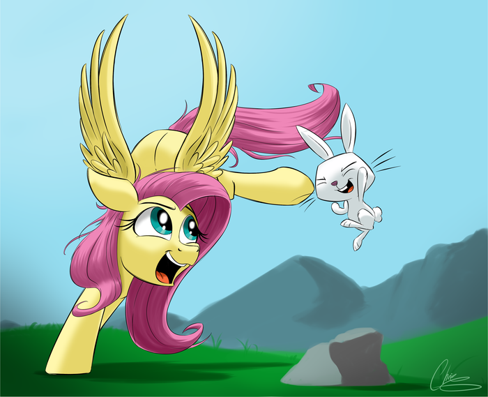  My Little Pony, Ponyart, Fluttershy, Angel Bunny, Oinktweetstudios