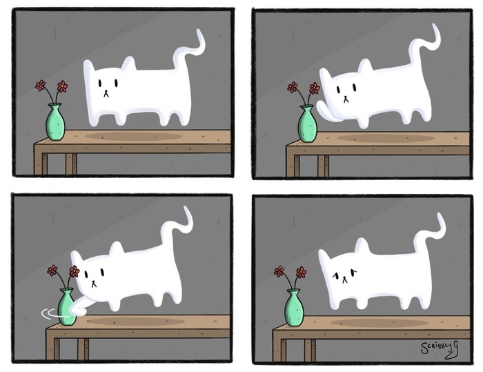 ghost kitten - Scribbly g, Comics, Призрак, cat, Vase, Resentment