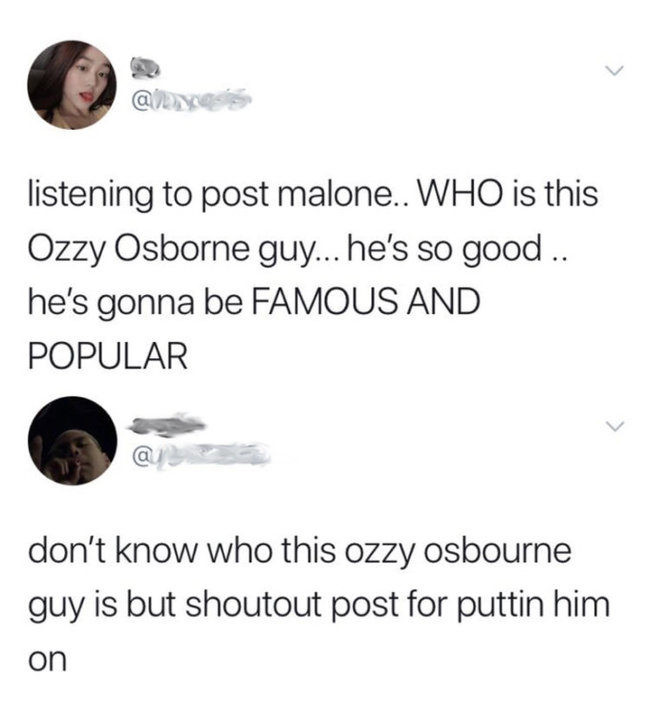 Who is Ozzy??? - Rock, Ozzy Osbourne, Rap, Twitter, Celebrities, Paradox, Post malone, Longpost