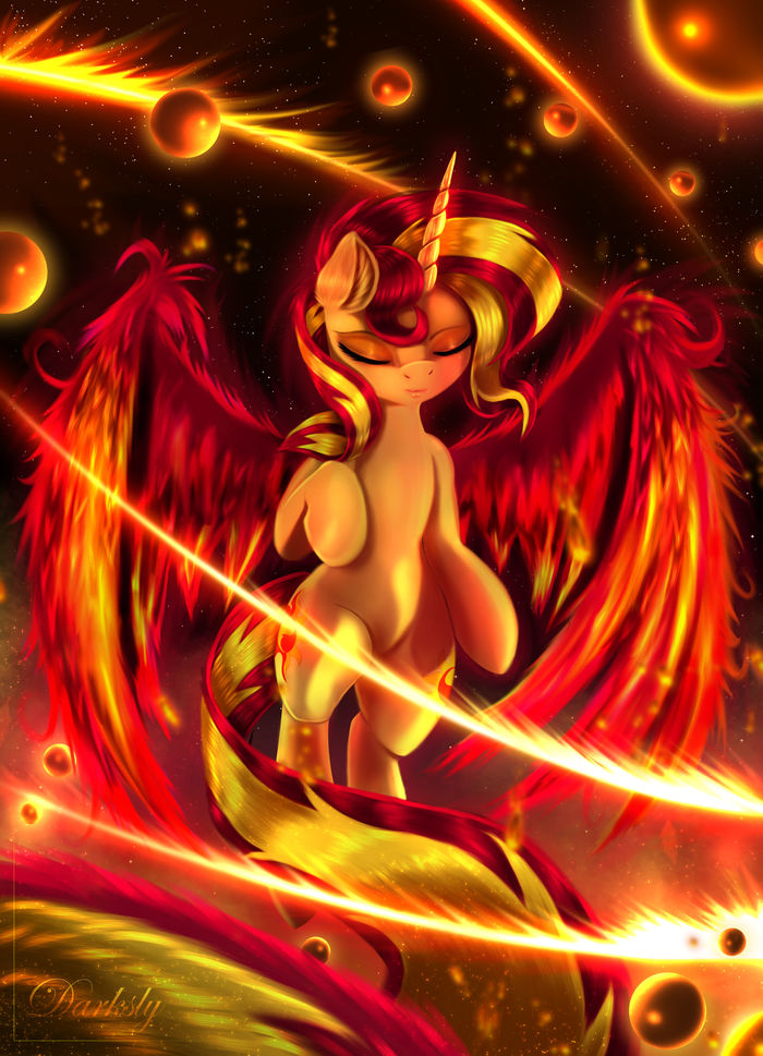 Like a phoenix... - My little pony, PonyArt, Sunset shimmer, Darksly-z