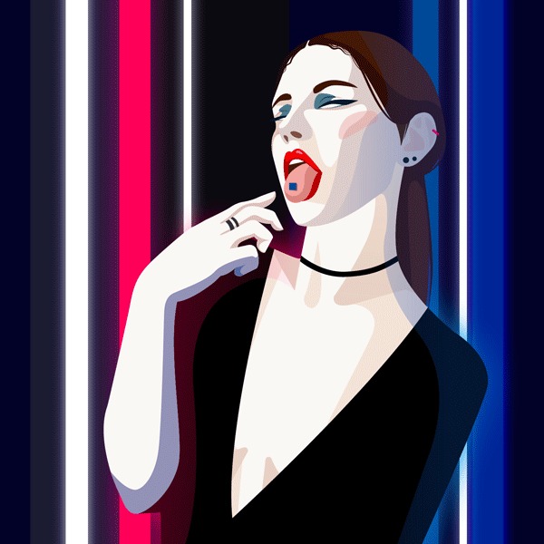 Неон Adobe Illustrator, Арт, Неон, Девушки, Рисунок, Цифровой рисунок, Photoshop, Векторная графика, Гифка