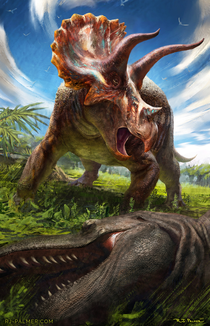 Triceratops horridus Трицератопс, Тираннозавр, Доисторические животные, Арт, Динозавры