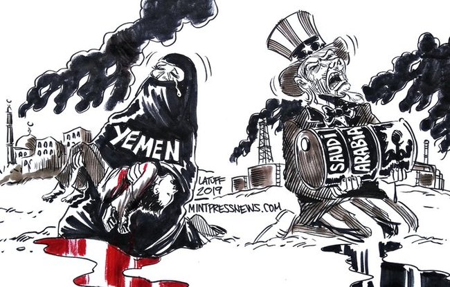 Everyone has their own reason to cry. - America, Yemen, Oil, Caricature