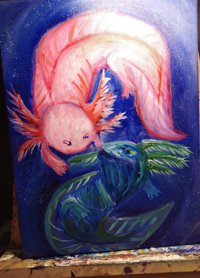 homunculi - My, Art, Oil painting, Drawing, Axolotl