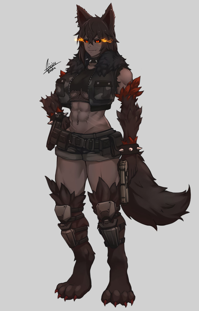 Tacticool Hellhound - Airisubaka, Art, Strong girl, Monster girl, , Mge, Anime, Anime art, Hellhound (mge)