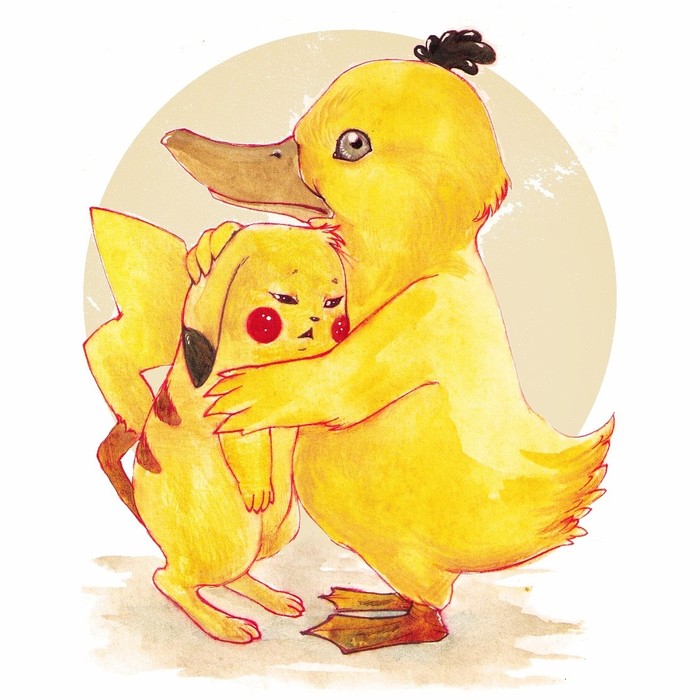 Pikachu and Psyduck - My, Pokemon, Pikachu, Detective Pikachu, Psydak, Drawing, Watercolor, Watercolor pencils, Fan art