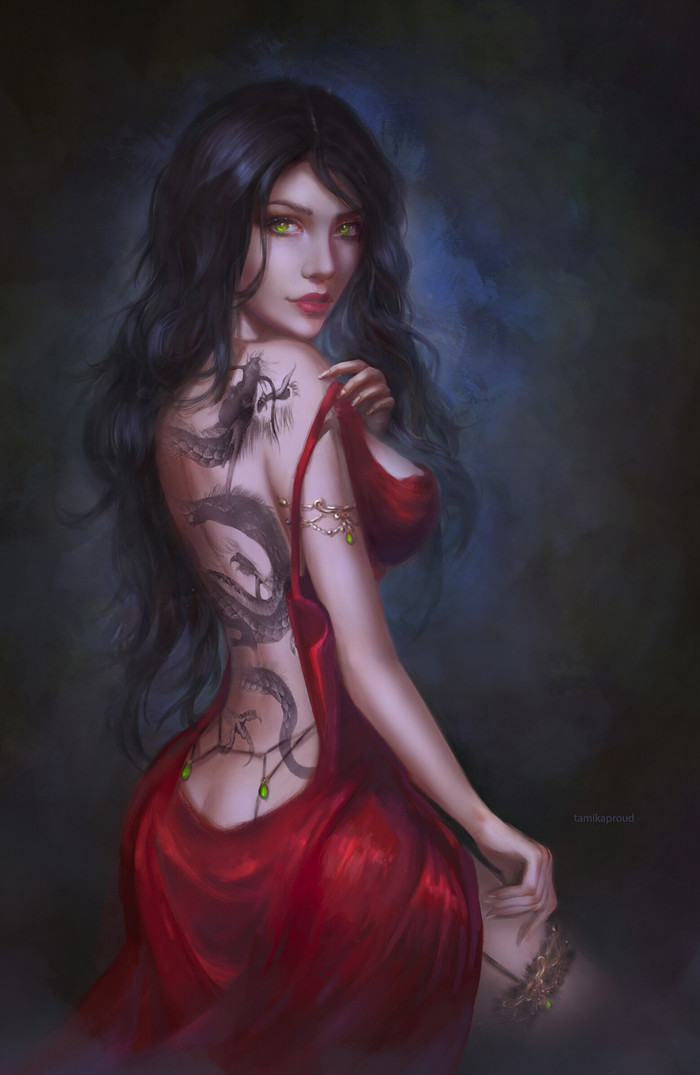 Lady in Red - Art, Drawing, Girls, Red, The dress, Tamikaproud