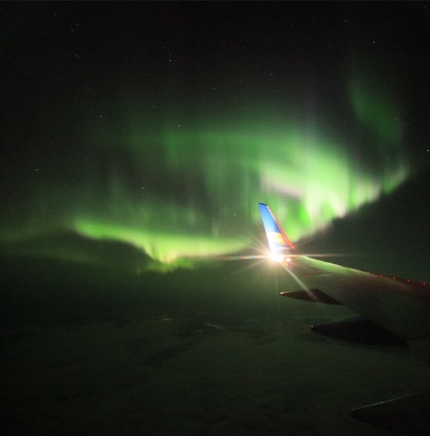 Aurora from the aircraft (Labrador, Canada, 27.09.2019) - Airplane, Polar Lights, Canada, Labrador, Wings