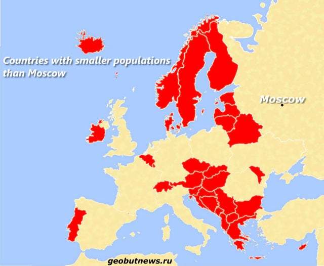 Countries with a smaller population than the city of Moscow. - Moscow, Population, Europe, Reddit