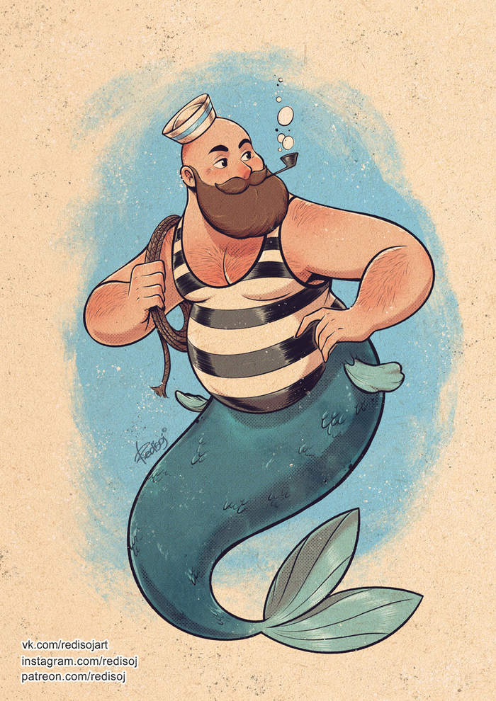 Sailor - My, Redisoj, Art, Beard, The male, Fantasy, Drawing, Sailors, Mermaid, Men