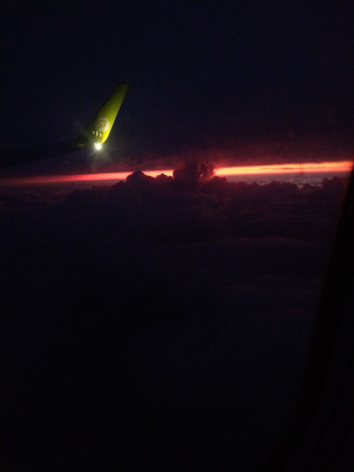 Sunset on the plane - My, The photo, Sunset, Flight, Longpost, Airplane, S7 AirSpace Corporation