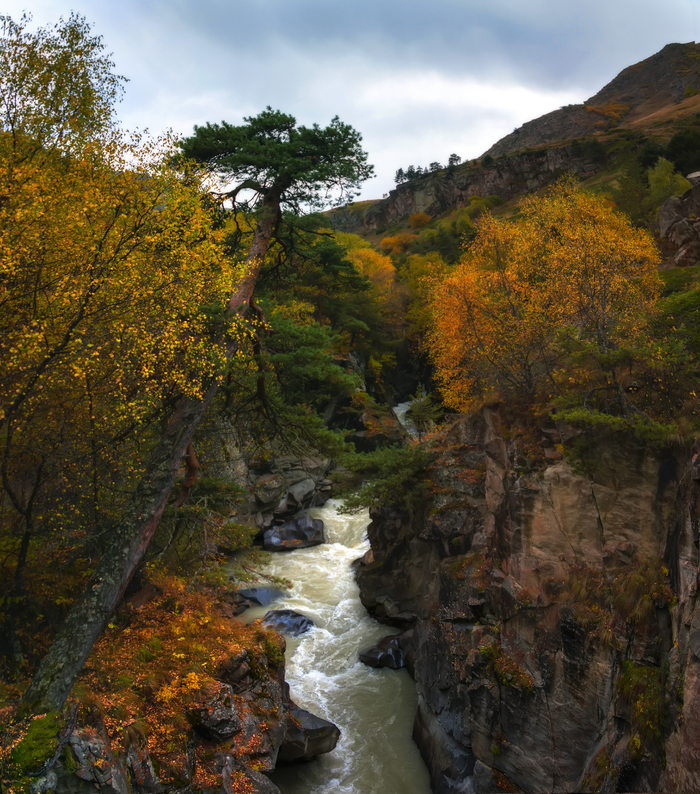 Storm over a small gorge - My, Autumn, The mountains, Gorge, Bad weather, Kabardino-Balkaria, Chegem