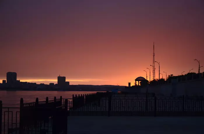 Sunset, embankment of the Amur River - My, Beginning photographer, Sunset