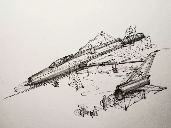 Inktober 2019 day 5. - My, Inktober, Aviation, MiG-21