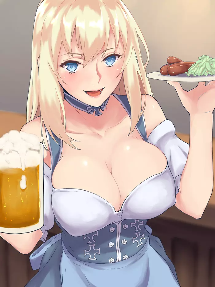 Bismarck - NSFW, Kantai collection, Bismarck, Sugoi dekai, Anime art, Anime, Art, Beer, Longpost