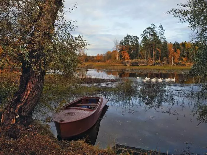 Autumn landscape with a boat - My, The photo, Landscape, Autumn, Leningrad region, Olympus, beauty of nature