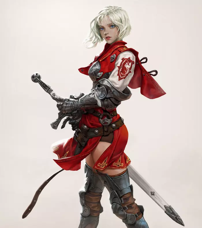 Red Fox knight - Art, Sword, Knight, Beautiful girl, Armor