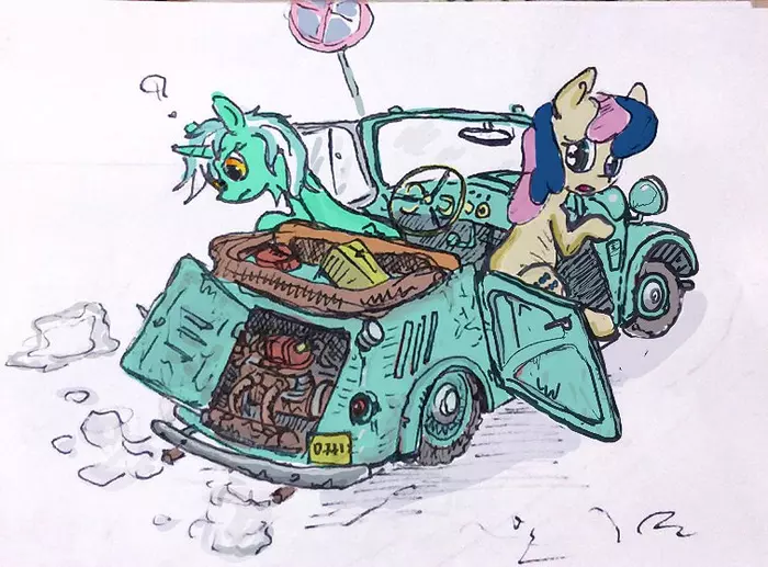 Why do we have a motor in the trunk? - My little pony, Lyra heartstrings, Bon bon, Auto, Ulyanovetz