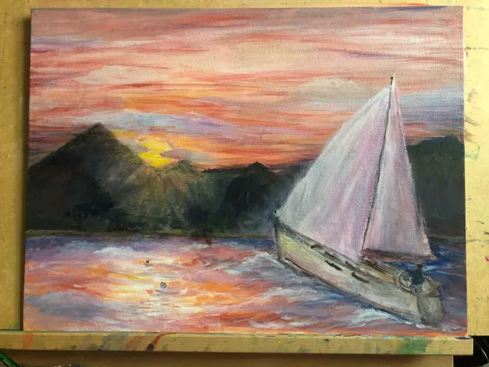 Memories of yachting - My, Painting, Acrylic, Modern Art, Beginner artist, Sea, Gore