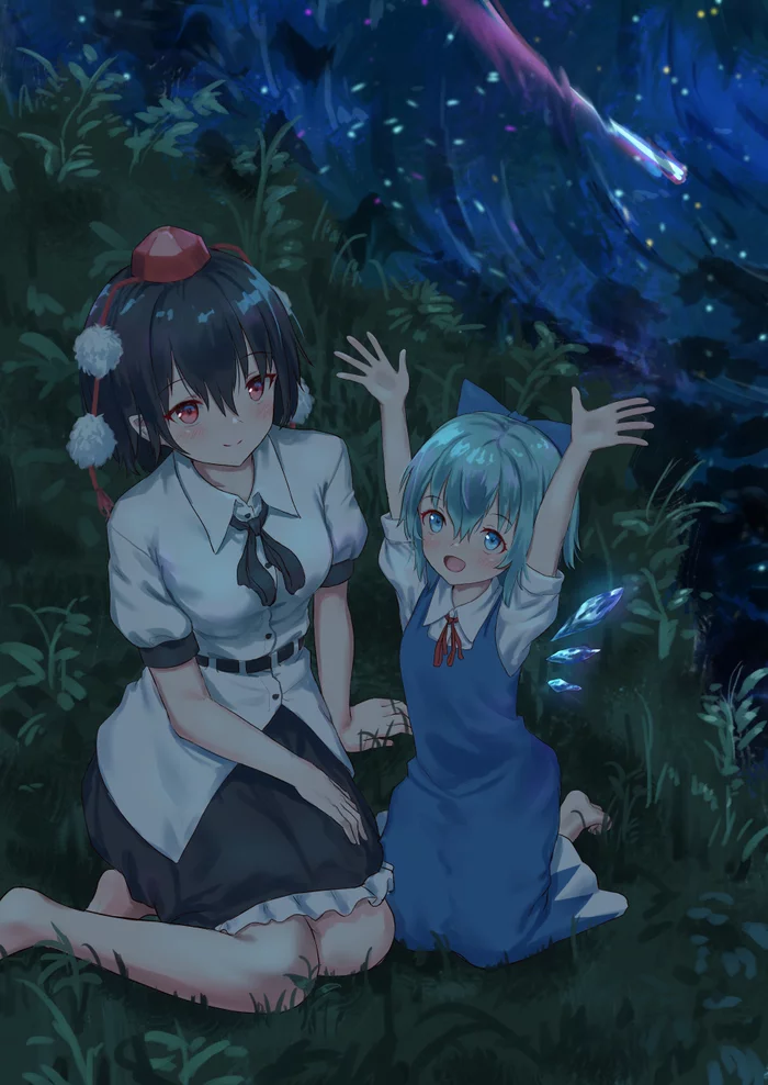 Aya & Cirno - Touhou, Shameimaru aya, Cirno, Anime art, Anime, Not anime, Roke