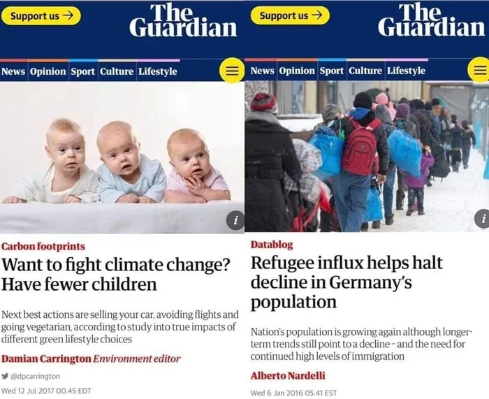 Guardian of values - Paradox, media, Refugees, Guardian, Climate, Fertility, Children, Media and press