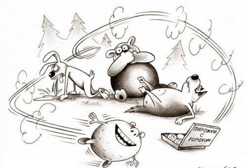 Kolobok-Kolobok.... - Caricature, Pencil drawing, Gingerbread man, Forest animals, Pie, Sergey Korsun, Animals, Pies