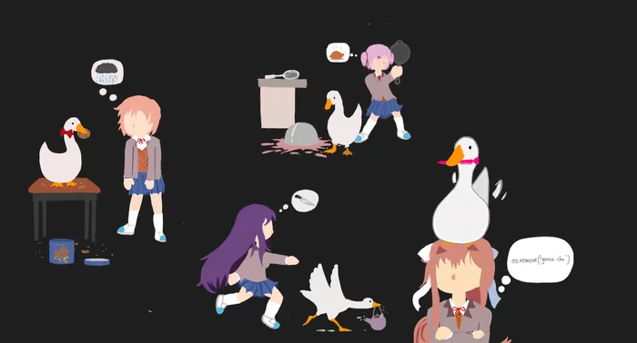 Untitled literature game - Doki Doki Literature Club, Untitled Goose Game, Sayori, Natsuki, Monika, Anime art, Yuri DDLC, Visual novel