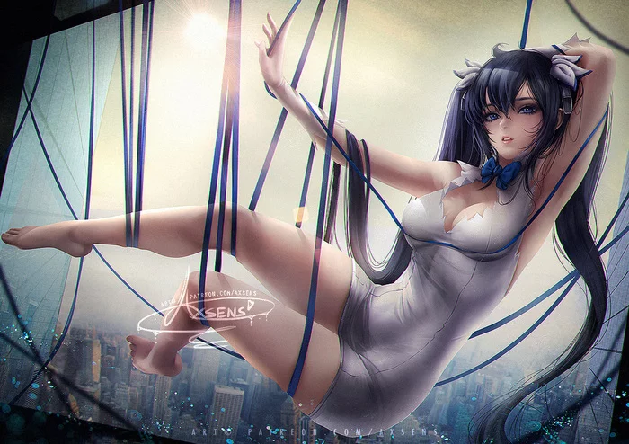 Hestia - Art, Drawing, Fantasy, Anime art, Danmachi, Axsens, Hestia, Anime