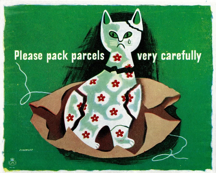 Please pack parcels securely, England, 1954 - Retro, Illustrations, mail, Package, Great Britain, Reminder