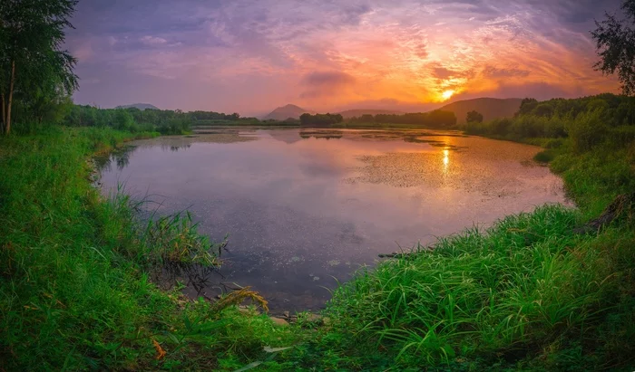 Dawn over the taiga lake - My, Primorsky Krai, Дальний Восток, dawn, Beginning photographer, The photo, Morning, Lake