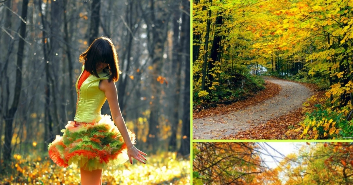 осенняя девушка. платье из осенних листьев. осенняя девушка. девушка с осенними листьями. женщина в голубом платье осень.