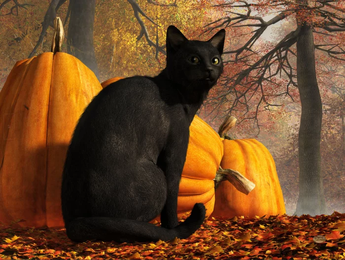 Waiting for Halloween. - cat, Halloween, Catomafia, Autumn, Art