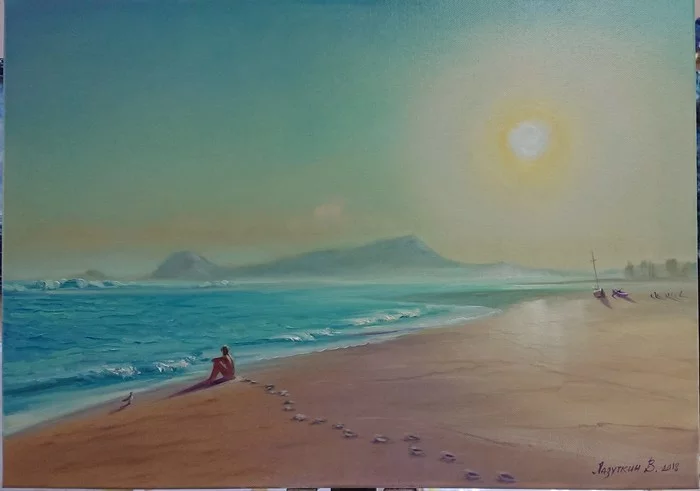 The desire to return. - My, Painting, Oil painting, With your own hands, Beach