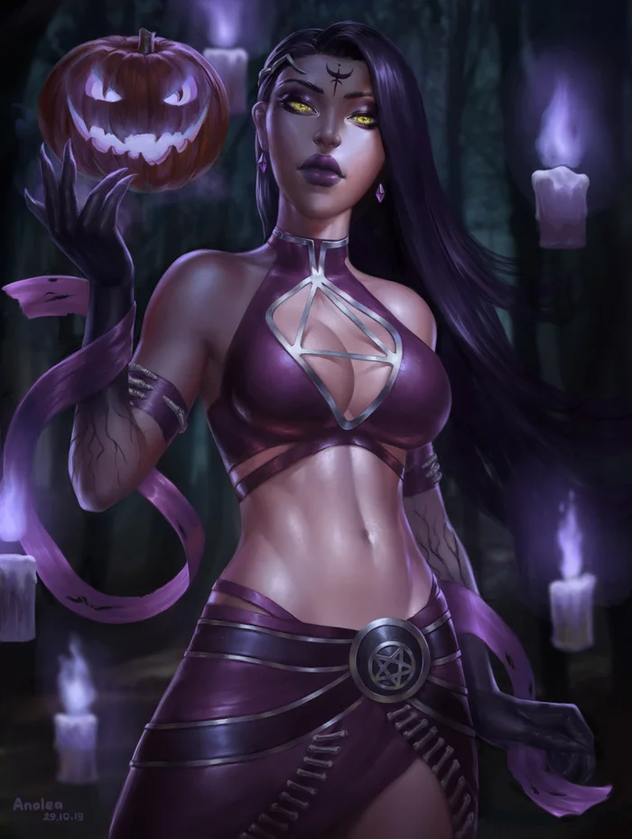 Sorcerer of darkness Nuiva - My, Art, Drawing, Halloween, Games, Smite, Fan art