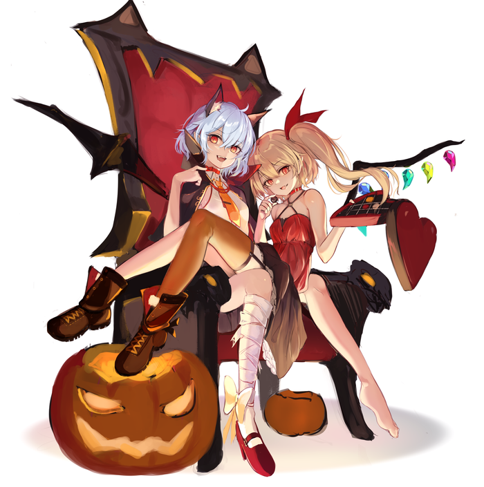 Halloween Touhou, Anime Art, , Flandre Scarlet, Remilia Scarlet, Homo 1121