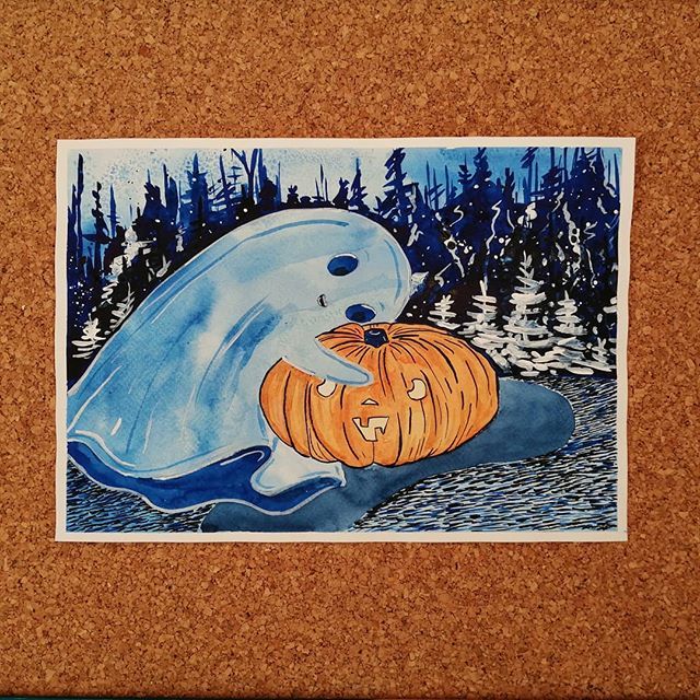 Sweet or nasty? A little Halloween from me. - My, Halloween, Watercolor, Painting, Learning to draw, Pumpkin, Creation, Art, Illustrations, Longpost