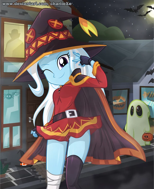 So scary, Trixie! - My Little Pony, Equestria Girls, Trixie, Кроссовер, Megumin, Konosuba, Charliexe, MLP Edge