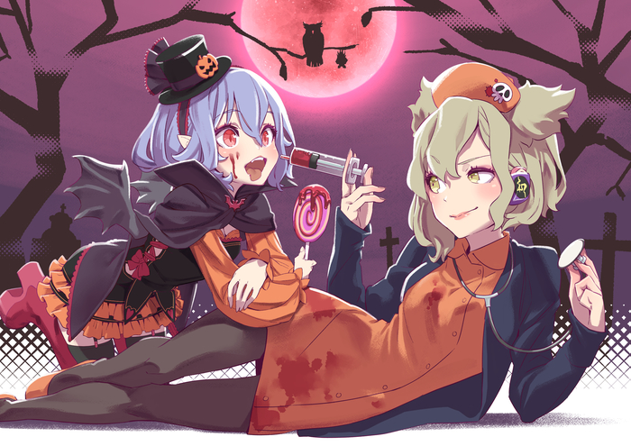 Happy Halloween Touhou, Remilia Scarlet, Toyosatomimi no Miko, Anime Art, ,  , Kawayabug