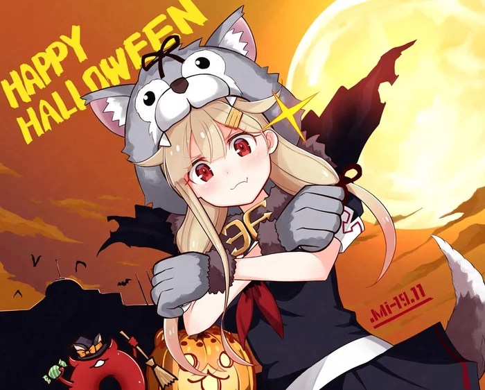 Yuudachi - Kantai collection, Yuudachi, Anime, Anime art, Halloween, Enemy lifebuoy