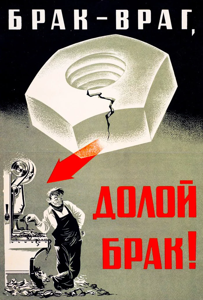 Брак - враг, долой брак!, СССР, 1941 год - Ретро, Плакат, Советские плакаты, Пропаганда, Производство, Производственный брак, 40-е, Литография