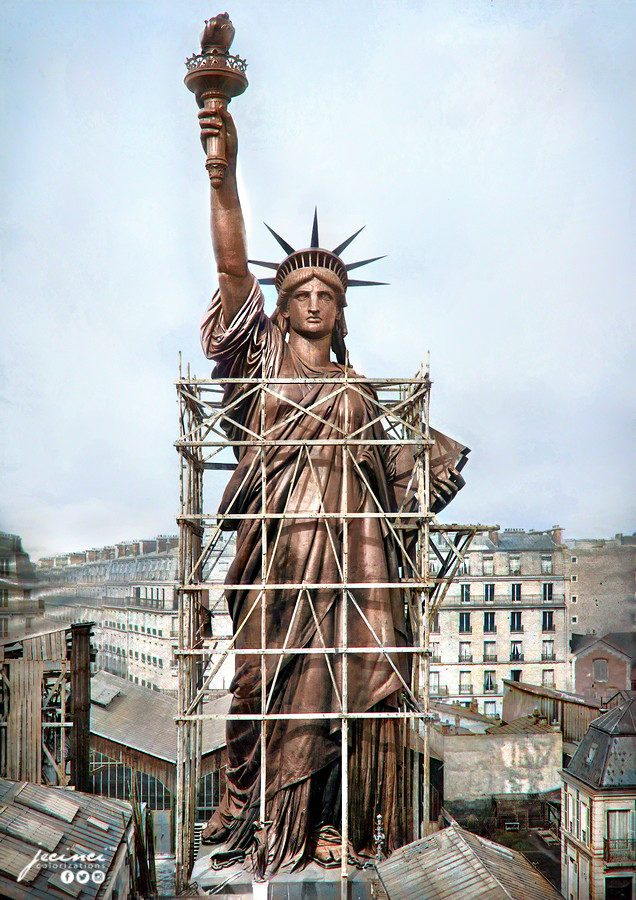 Copper Freedom - Statue of Liberty, Colorization, The photo, Historical photo, 19th century, The statue, Copper, Paris, Sculpture