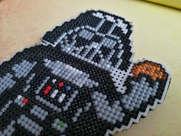 Come to the dark side, we have cookies! - My, Embroidery, Cross-stitch, Darth vader, Needlework without process, With your own hands, Plastic canvas, Canvas, Longpost