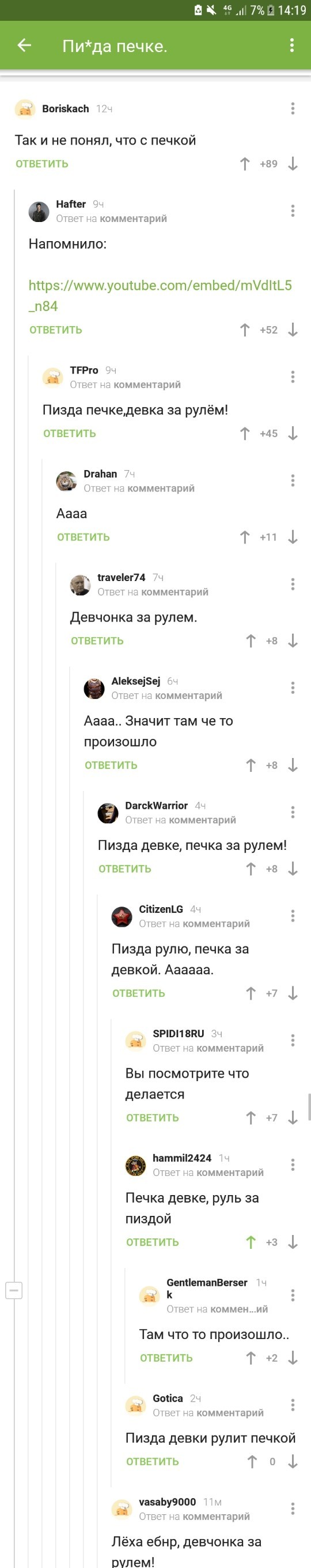 Девченка за рулем - Моё, Скриншот, Пикабу, Длиннопост, Комментарии на Пикабу, Печка