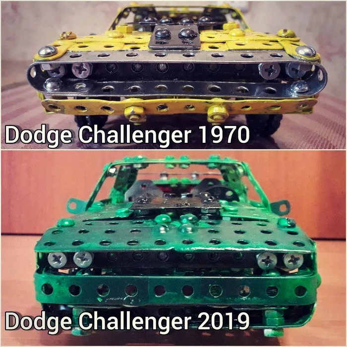 Dodge challenger 1970 and Dodge challenger 2019 from an iron constructor - With your own hands, Homemade, Constructor, Modeling, Retro car, Muscle car, Dodge challenger, Dodge, My