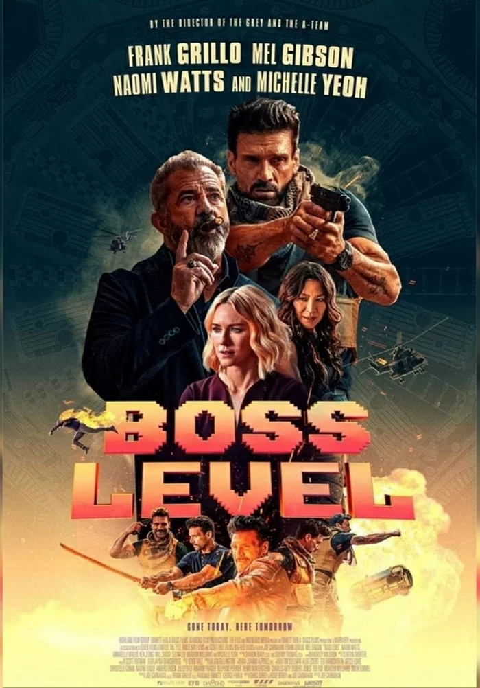 Movie poster The Last Level / Boss Level - Joe Carnahan, Mel Gibson, Frank Grillo, Fantastic thriller, Poster, Film and TV series news, Longpost