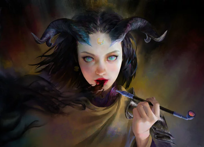 Smoke - Art, Drawing, Girls, Smoke, Demoness, Monster girl