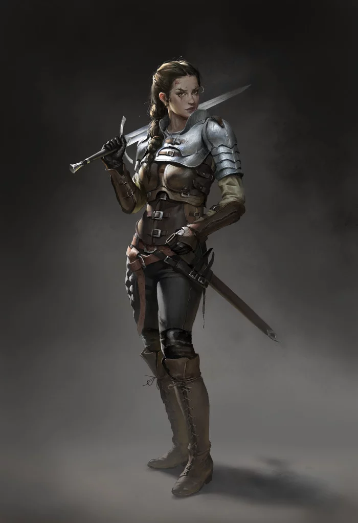 Freelance swordswoman - Art, Drawing, Women, Warrior, Mercenaries, Fantasy, Ley Bowen