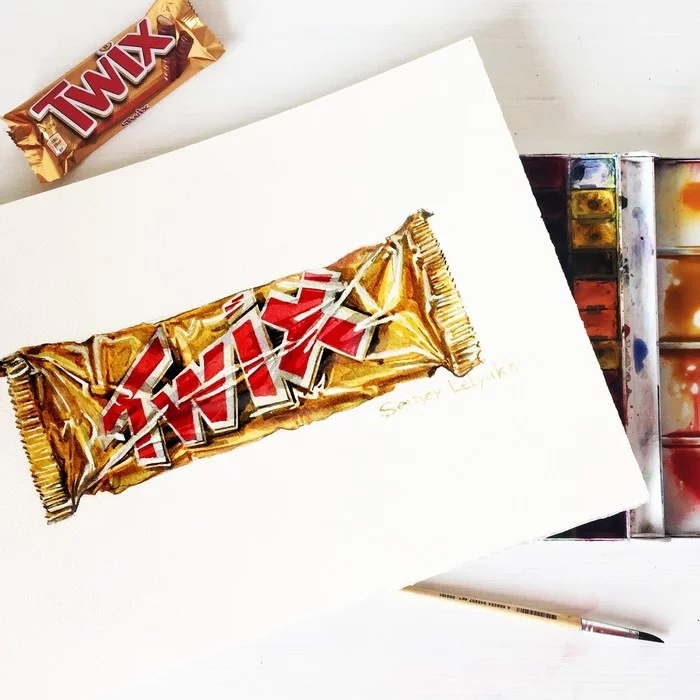 Twix, watercolor - Twix, Art, Photorealism, Sweets, Creation, Drawing, Watercolor, My